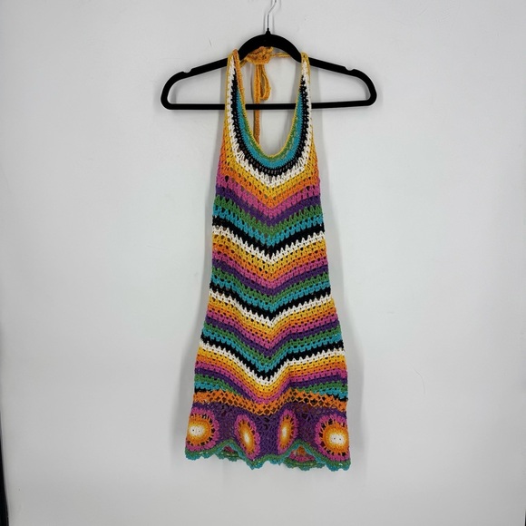 Rat & Boa Inferno Rainbow Crochet Halter Mini Dress - Picture 2 of 5